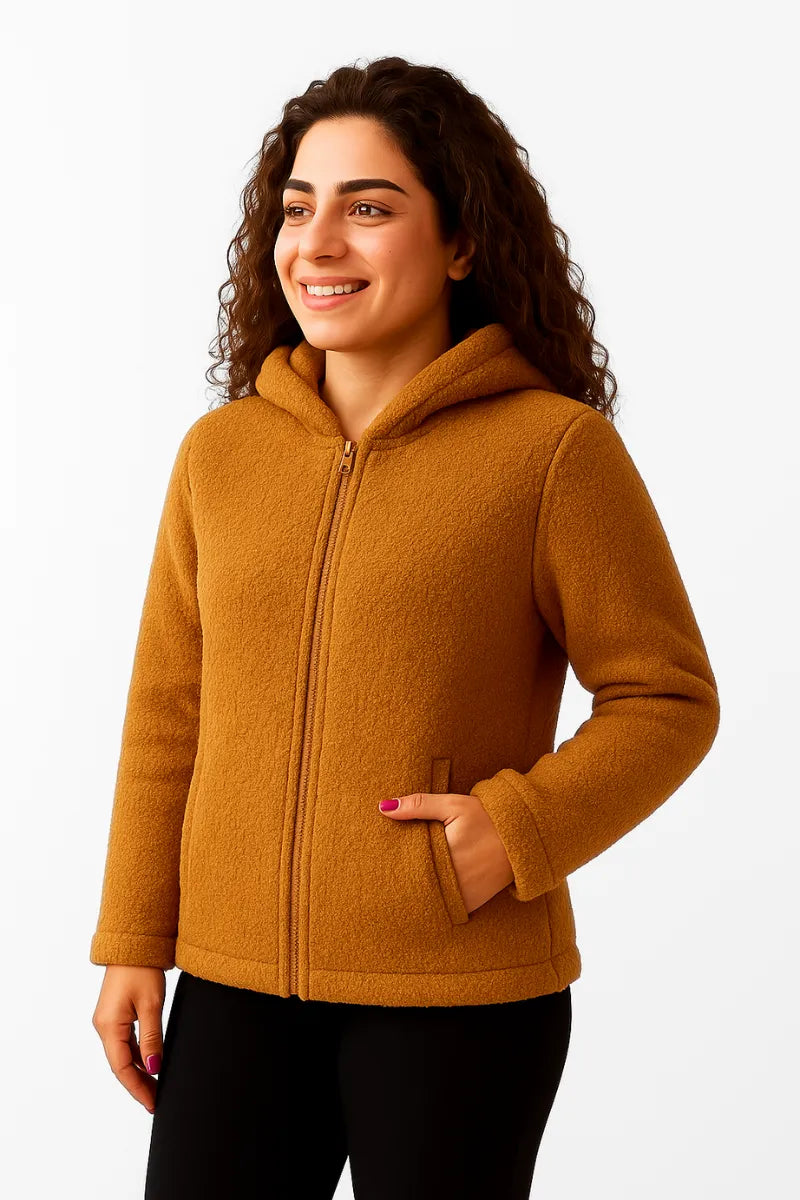 Felpa teddy donna in lana con cappuccio