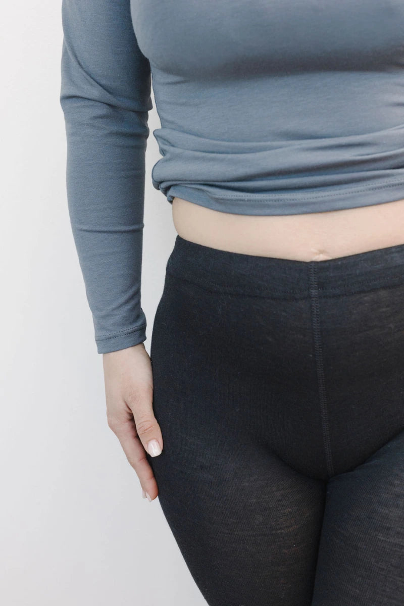 Leggings donna lana e seta con polsino