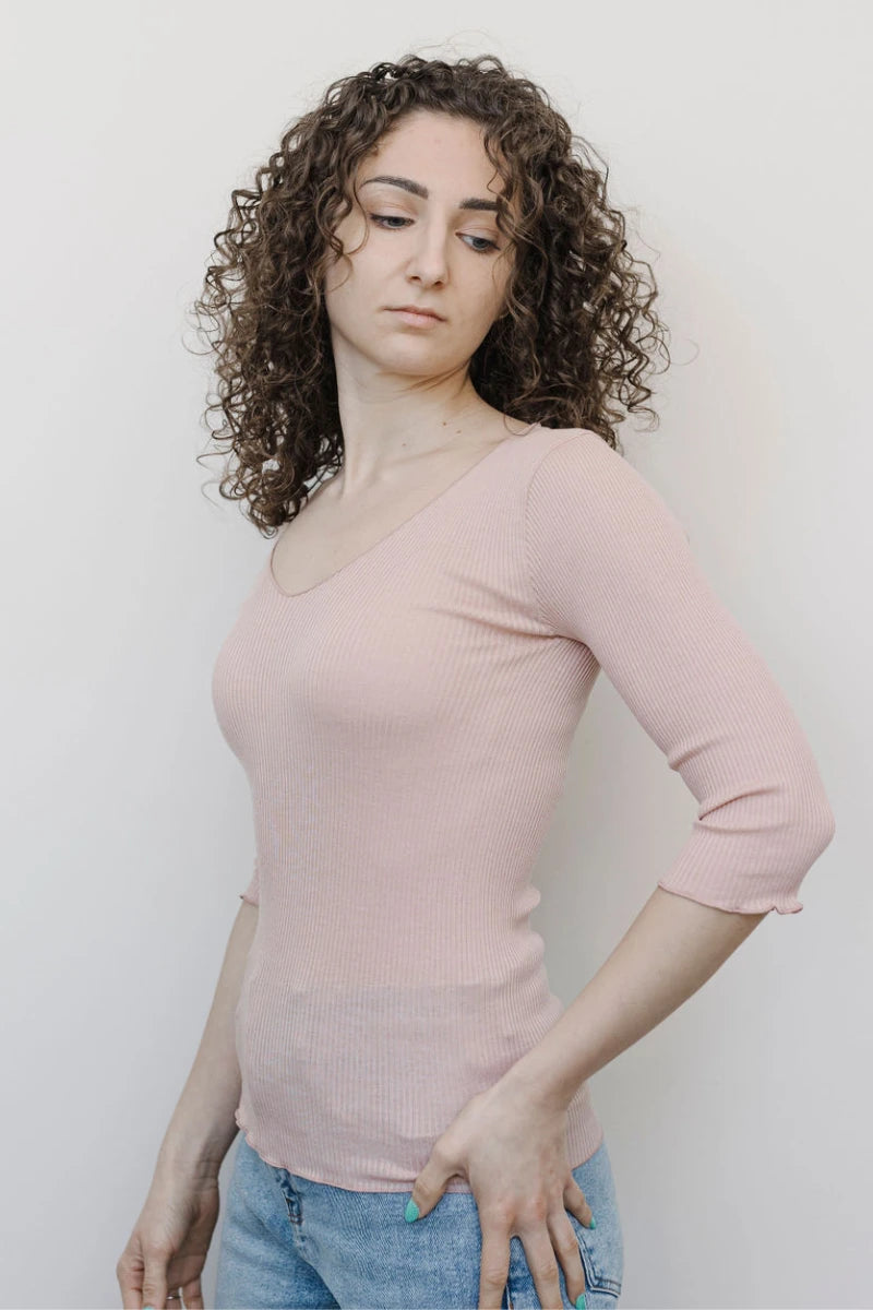 Maglia donna manica a tre quarti in cotone e seta