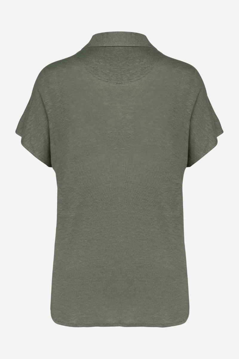Polo donna in lino manica corta con scollo V