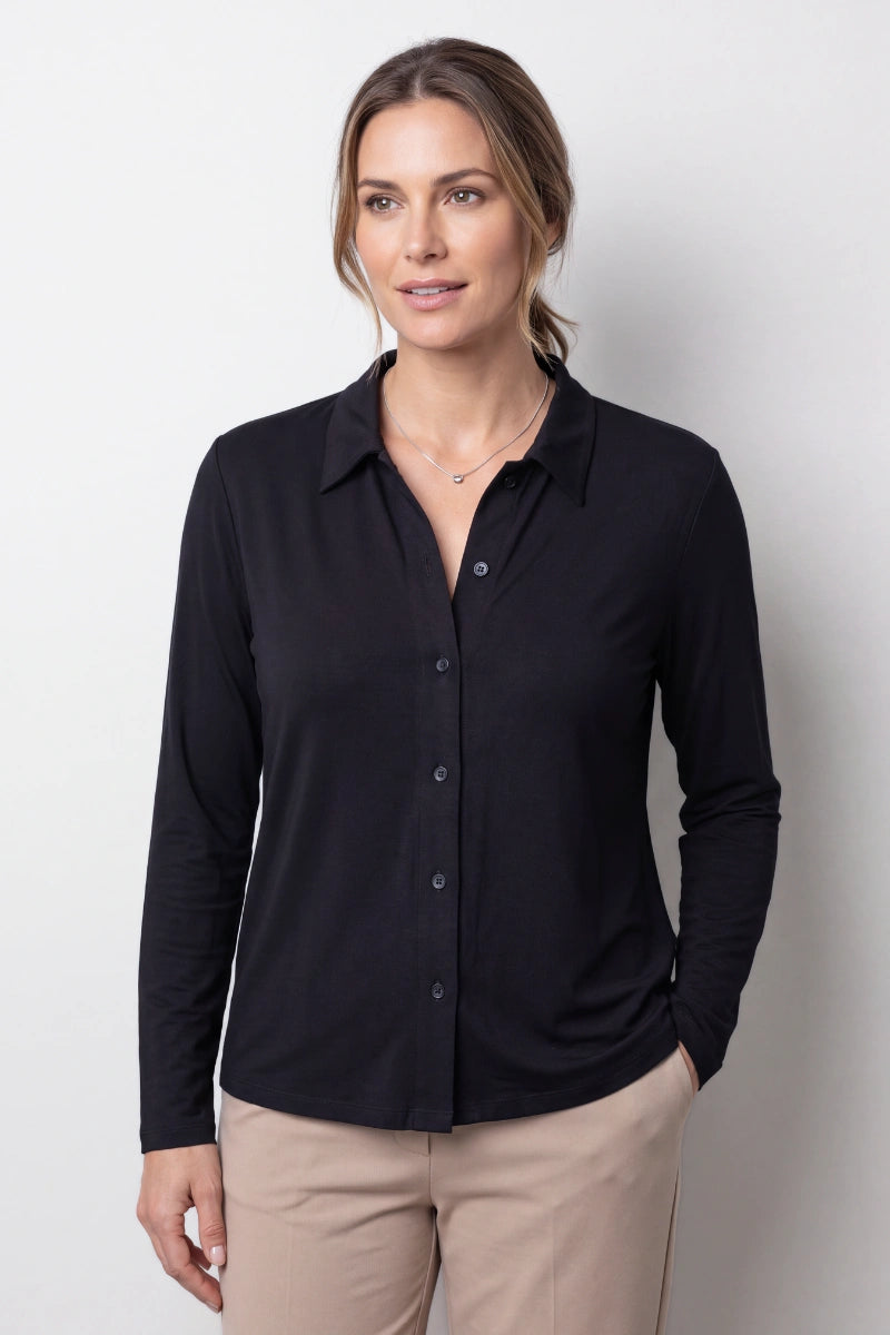 Camicia donna manica lunga con bottoni in bamboo