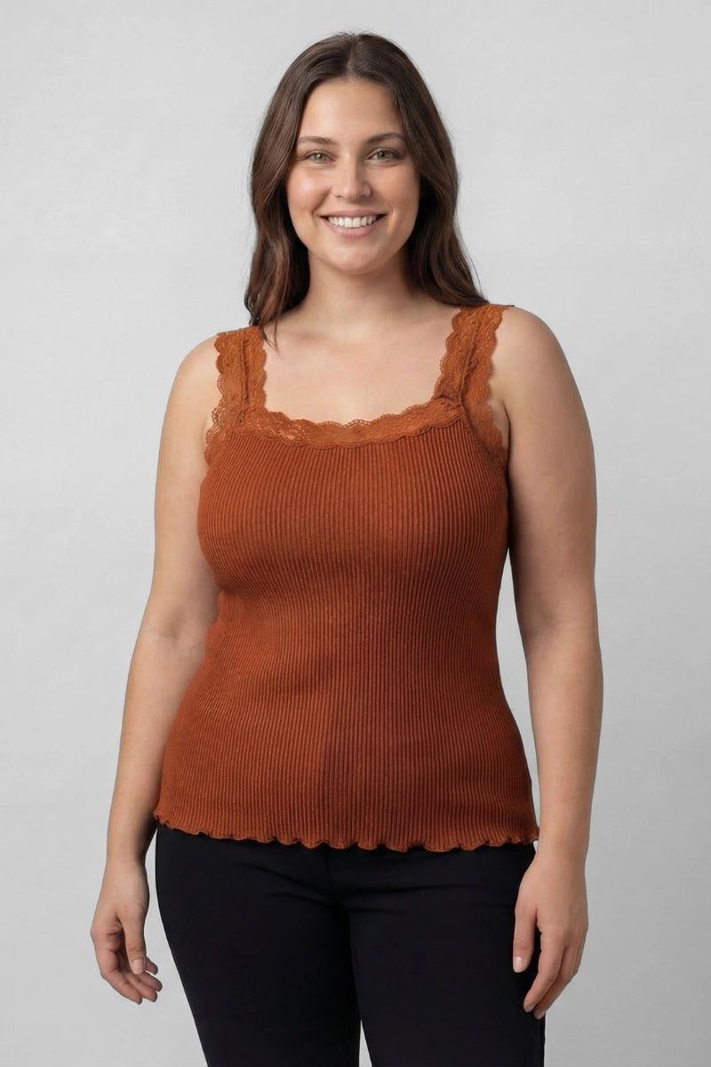 Canotta con pizzo spalla larga donna in Lana e Seta
