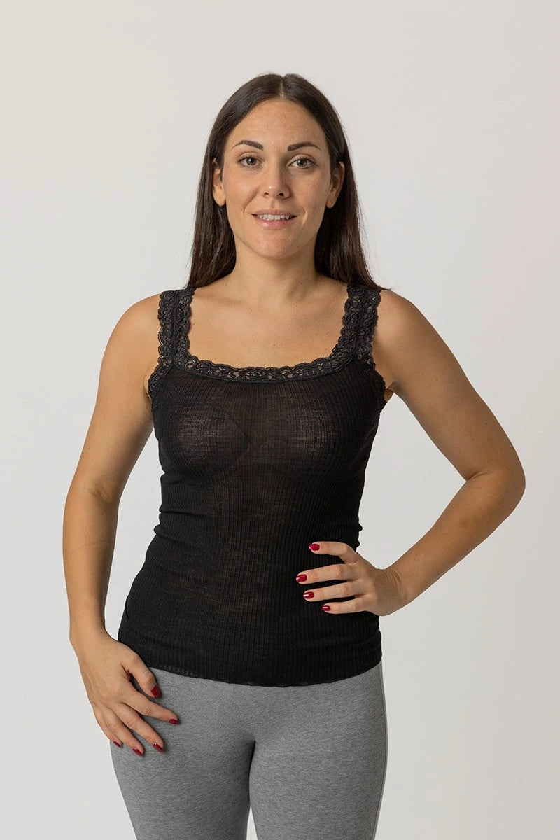 Canotta con pizzo spalla larga donna in Lana e Seta