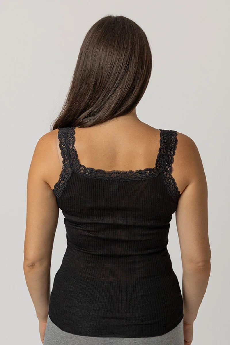 Canotta con pizzo spalla larga donna in Lana e Seta