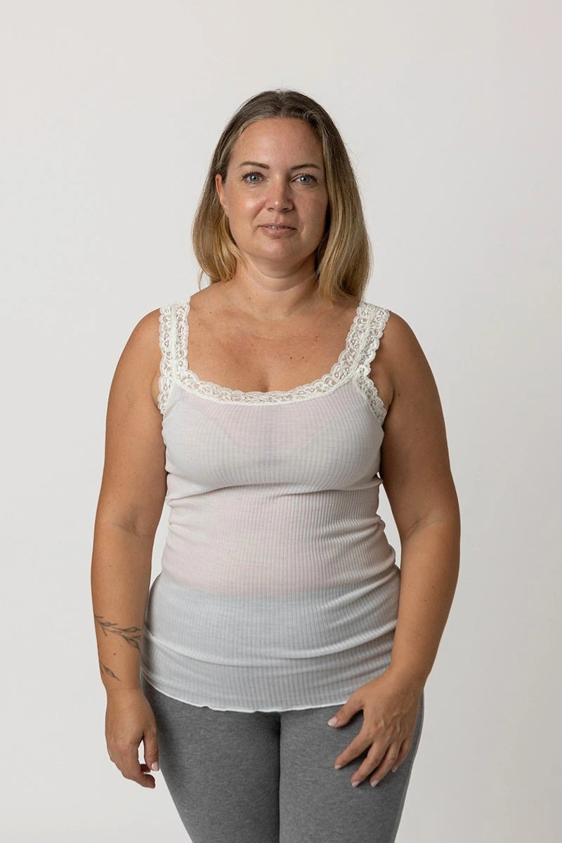 Canotta con pizzo spalla larga donna in Lana e Seta