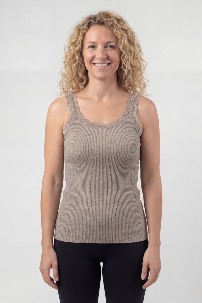 Canotta con pizzo spalla larga donna in Lana e Seta