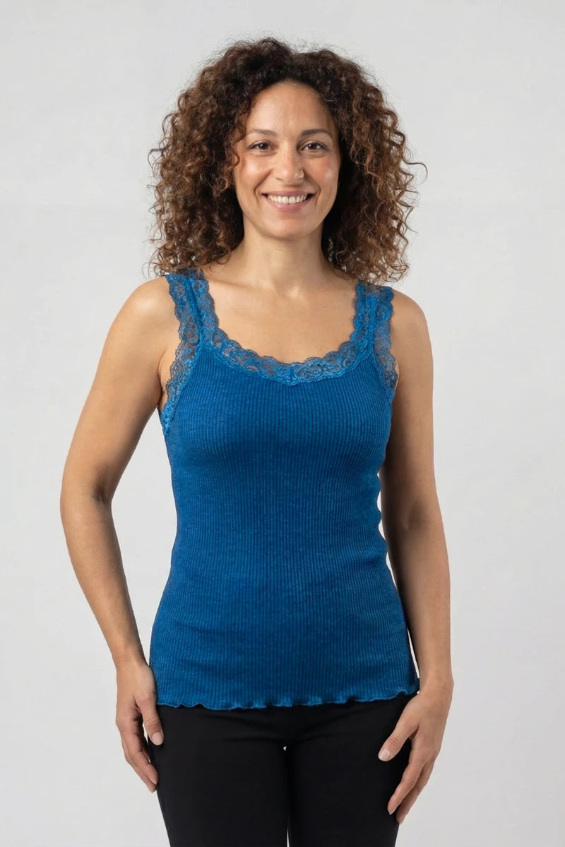 Canotta con pizzo spalla larga donna in Lana e Seta