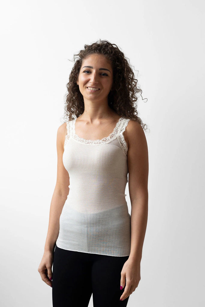 Canotta donna spalla larga con pizzo in Lana e Seta – WearMe