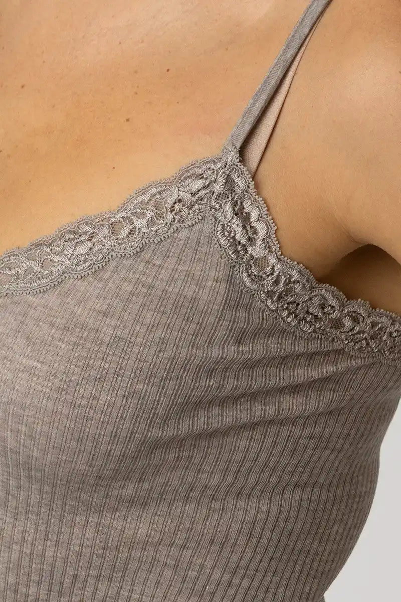Canottiera lana seta donna spallina sottile con pizzo