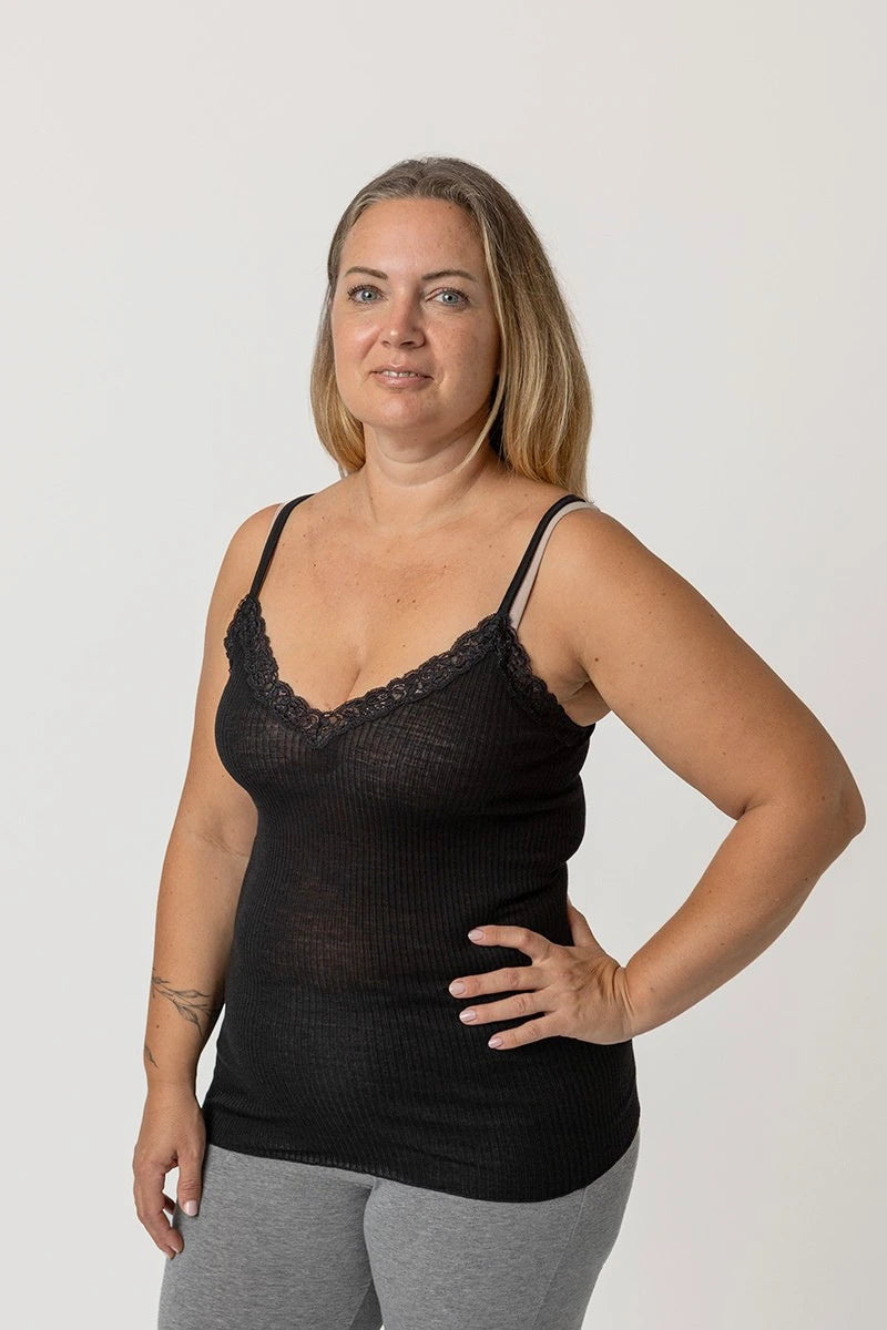 Canottiera lana seta donna spallina sottile con pizzo