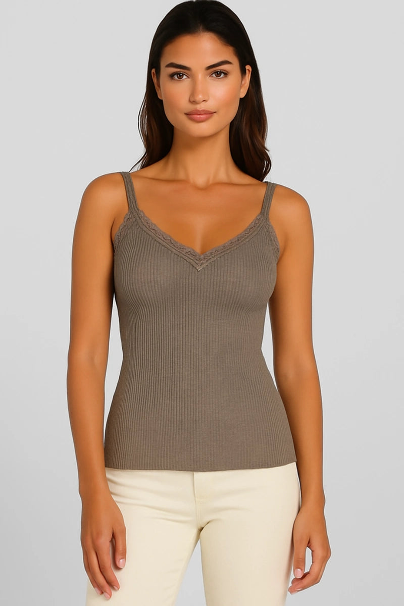 Canottiera lana seta donna spallina sottile con pizzo