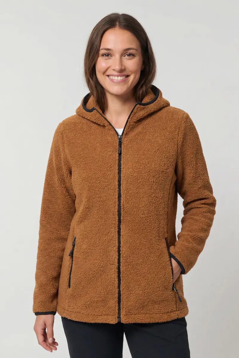 Felpa teddy donna in lana con cappuccio