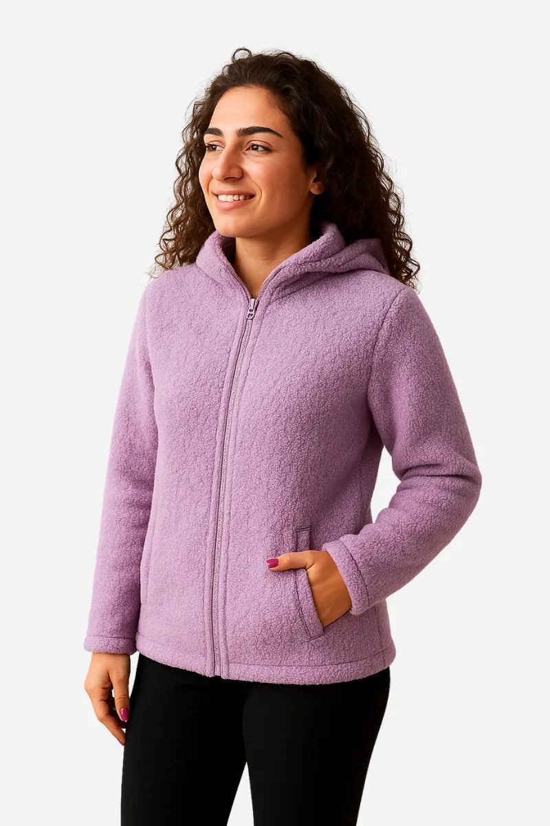 Felpa teddy donna in lana con cappuccio