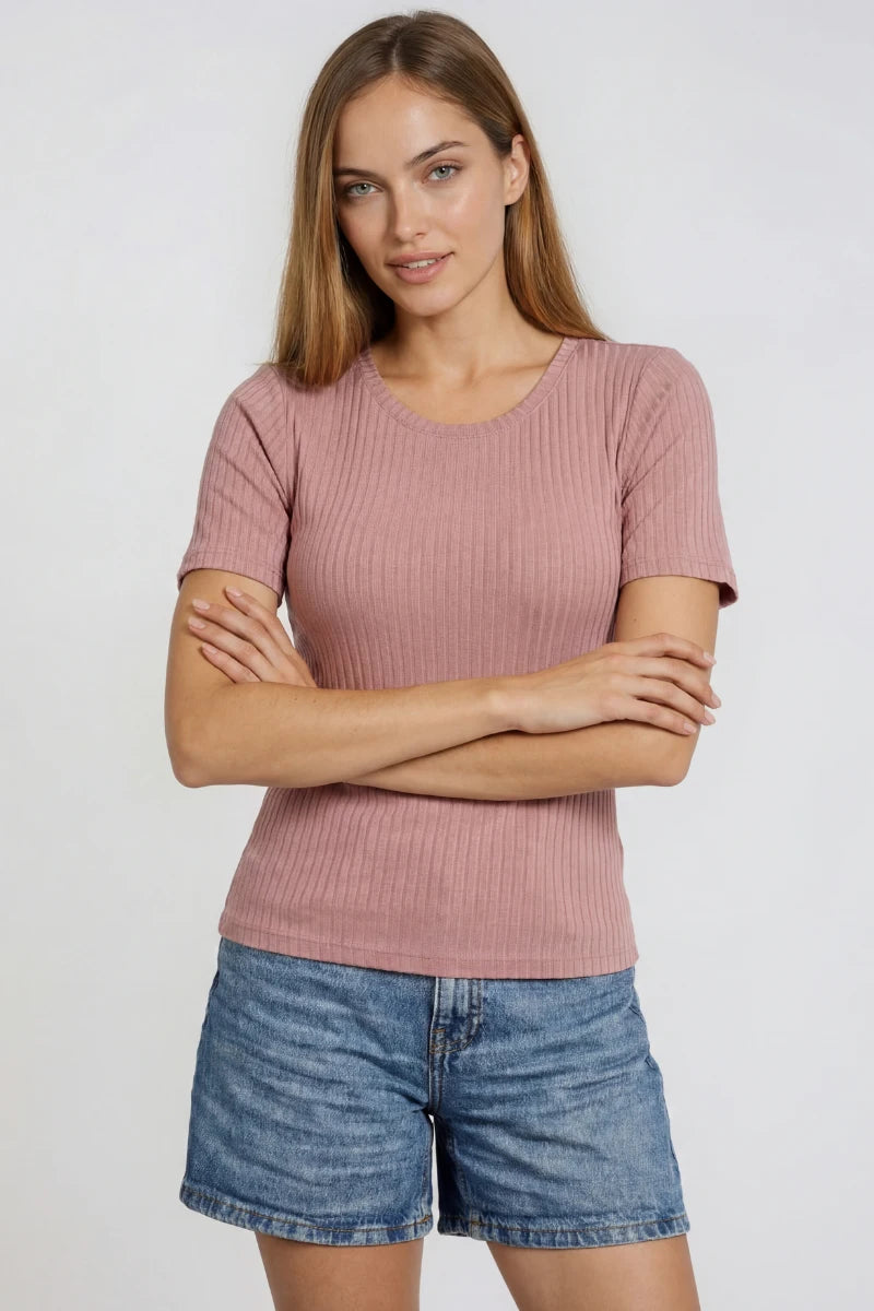 Maglia donna manica corta a costine in bamboo