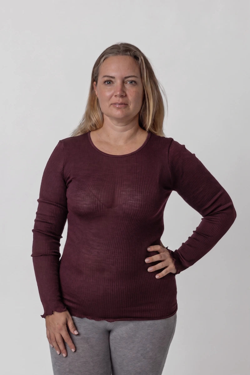 Maglia girocollo manica lunga donna in lana e seta