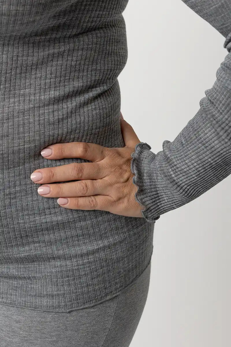 Maglia lana e seta donna manica lunga con scollo a V
