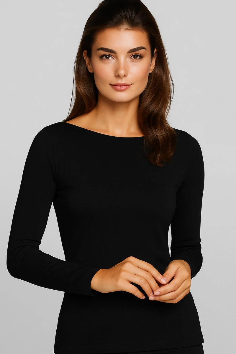 Maglia lana e seta donna scollo a barchetta