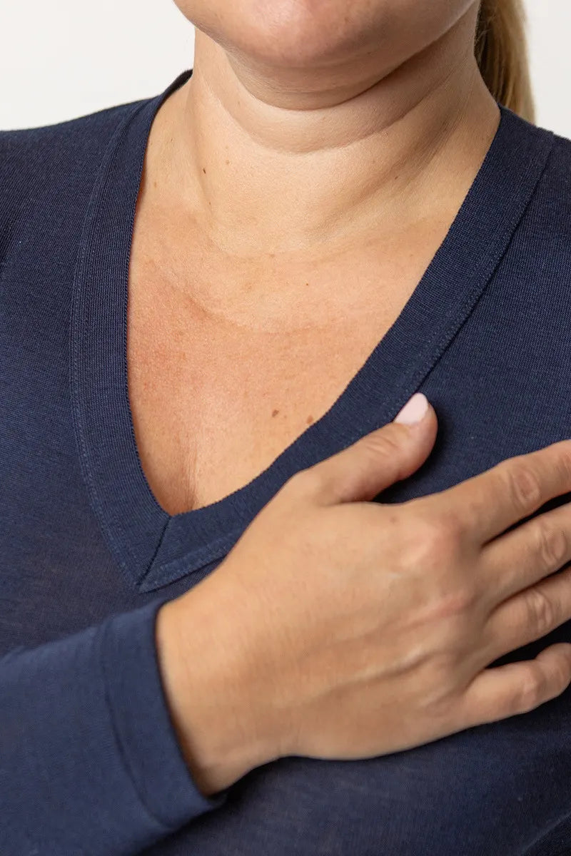 Maglia lana e seta donna scollo a V
