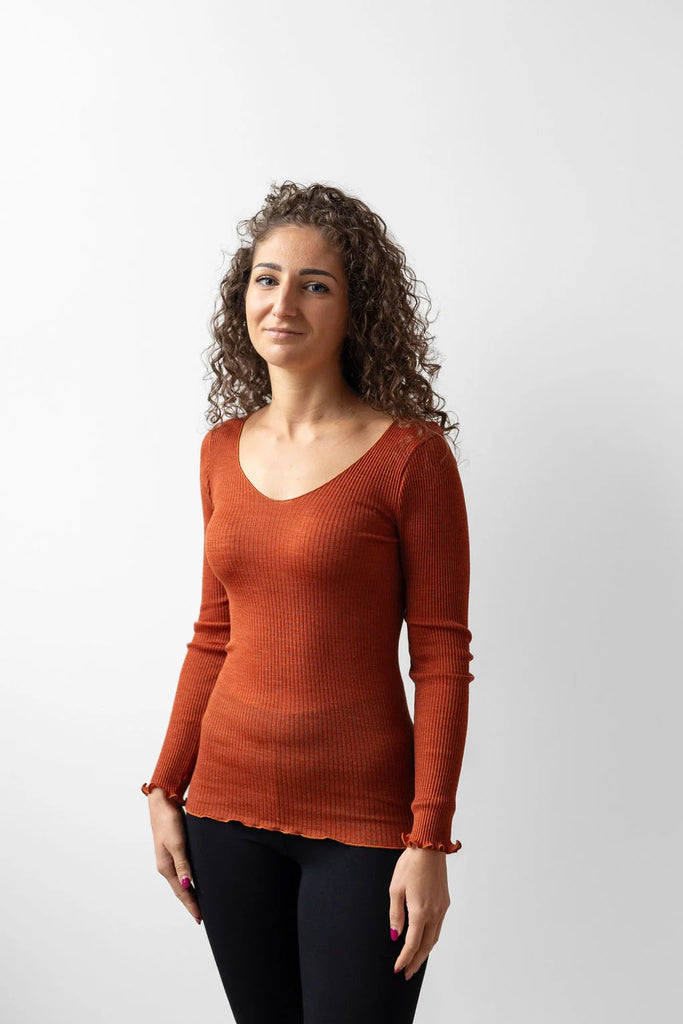 Maglietta da donna con scollo a V, maglietta a maniche corte/lunghe, scollo a V, casual, a costine, aderente, Grigio, XS