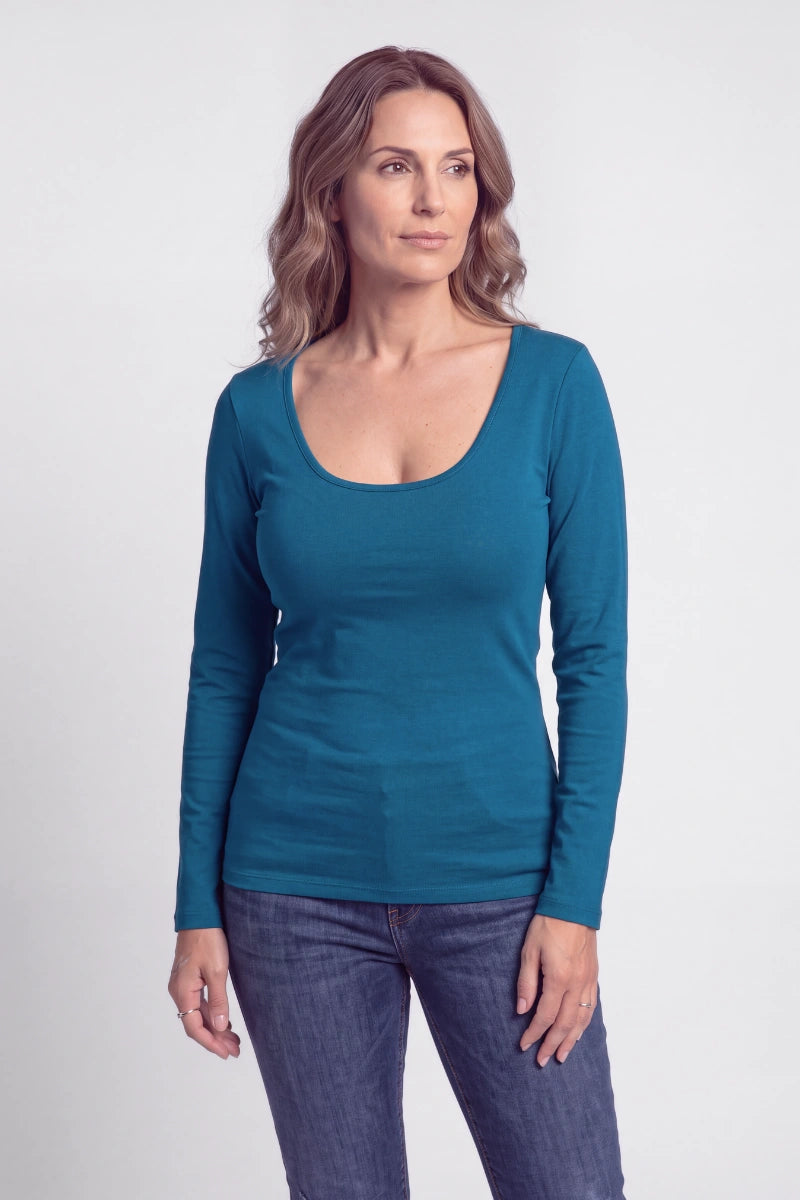 Maglia scollo tondo profondo manica lunga in bamboo