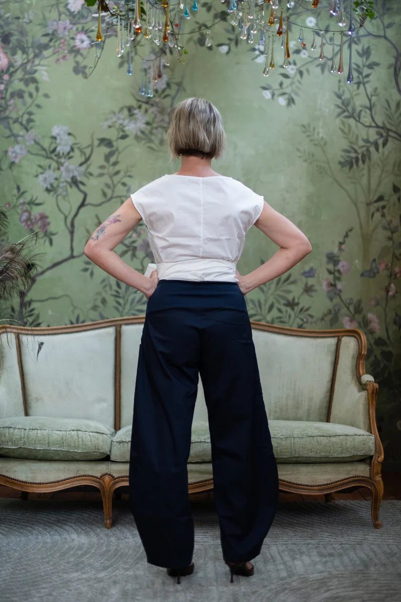 Pantaloni donna larghi con fascione in cotone