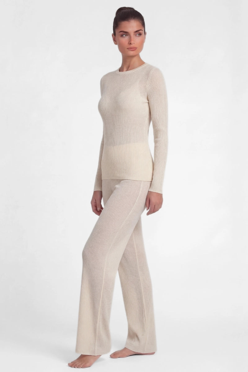Pantaloni Donna In Cashmere: Harem A Vita Alta Con Coulisse, Maglia Casual Autunno/Inverno