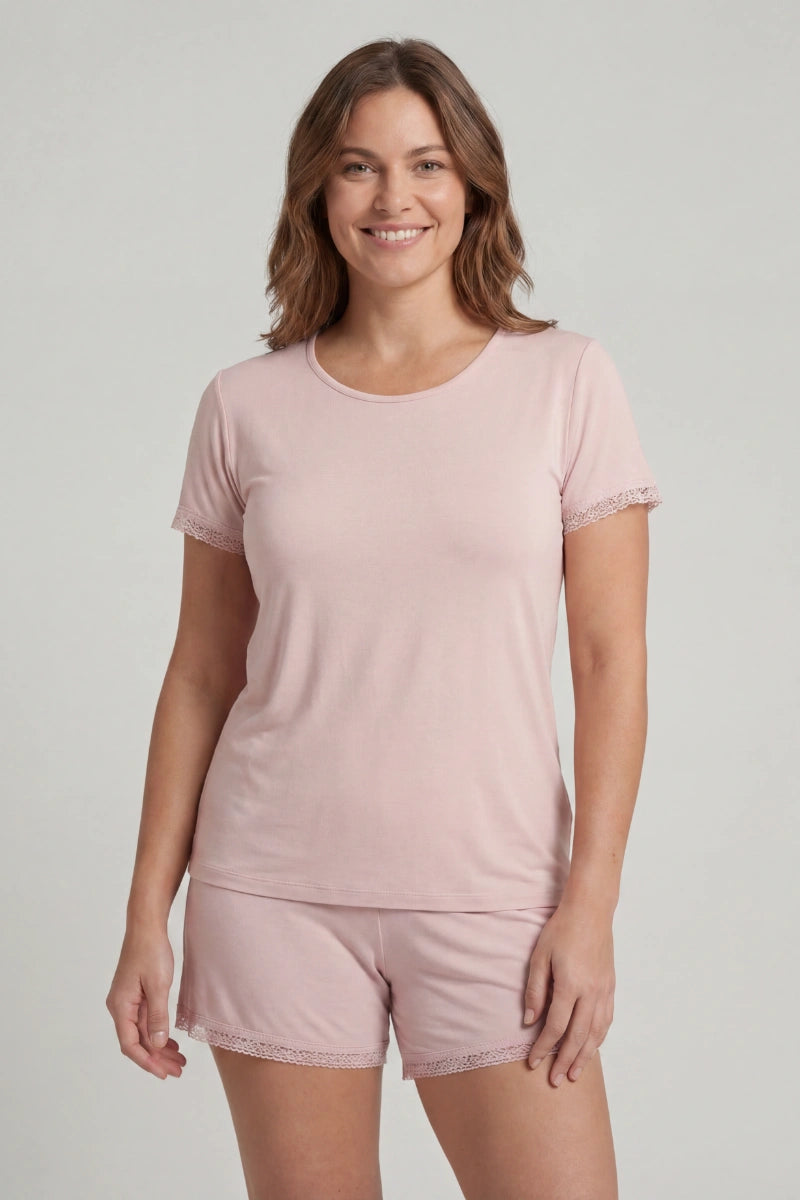 Pigiama bamboo donna corto con pizzo