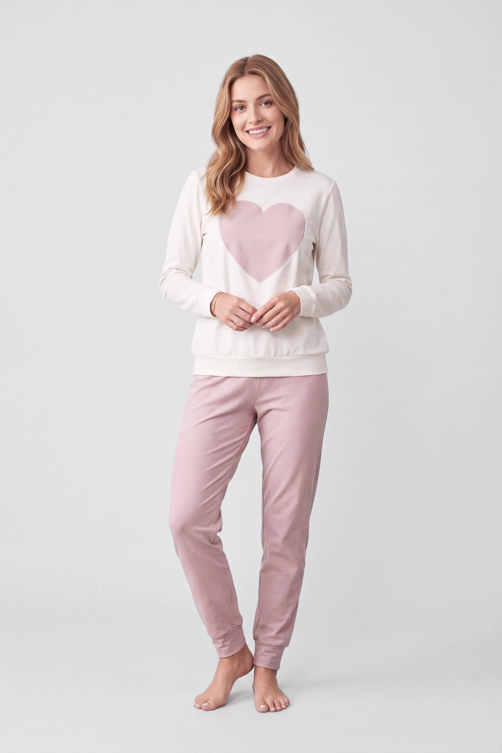 Pigiama cotone felpato donna girocollo con cuore