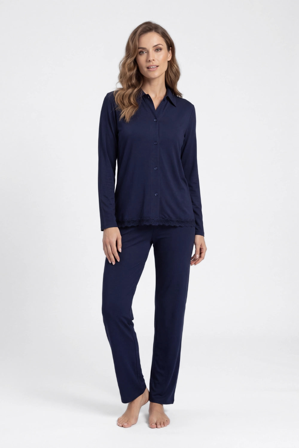 Pigiama donna camicia lungo con pizzo in bamboo