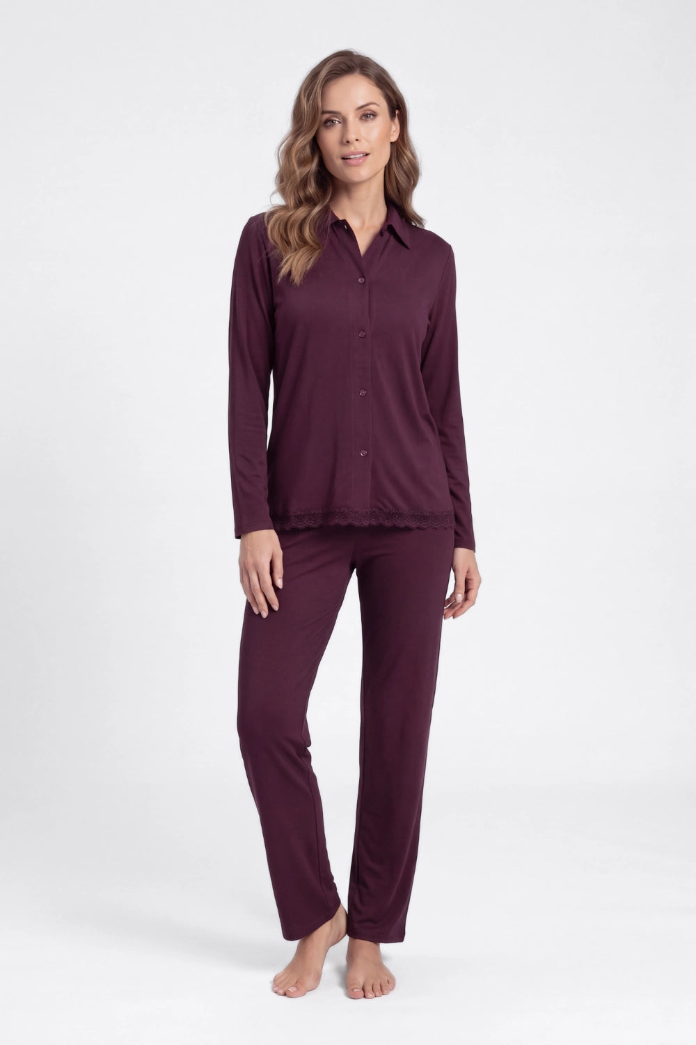 Pigiama donna camicia lungo con pizzo in bamboo