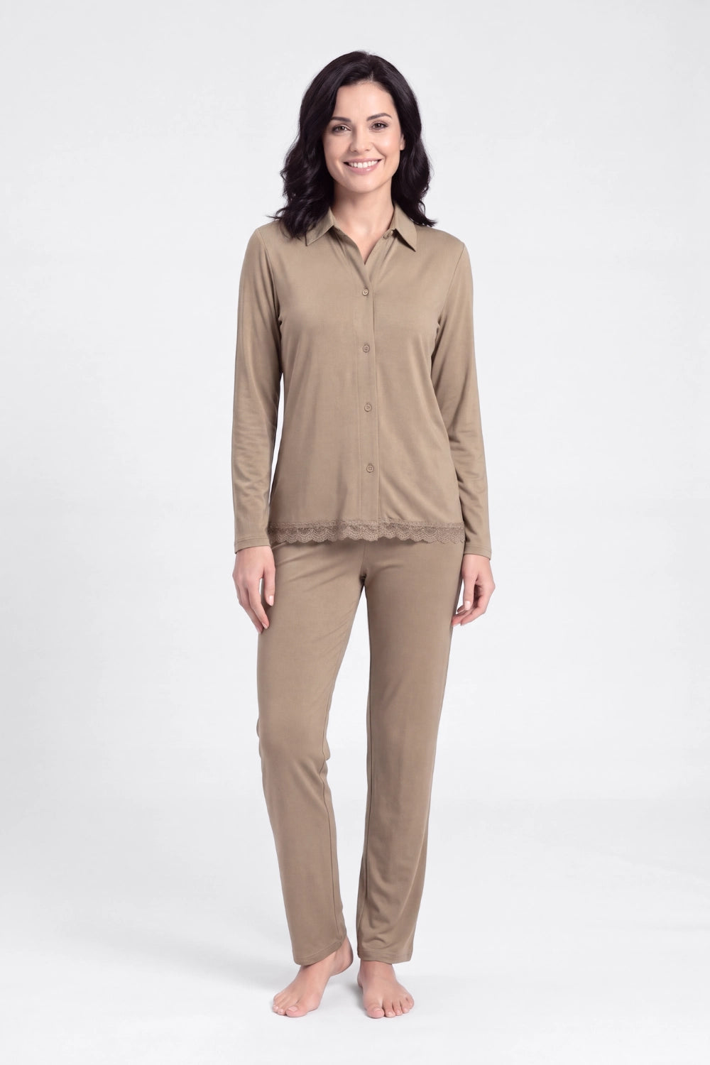 Pigiama donna camicia lungo con pizzo in bamboo