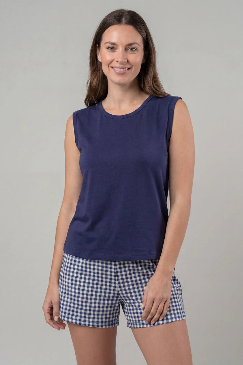 Pigiama in bamboo smanicato estivo donna a scacchi