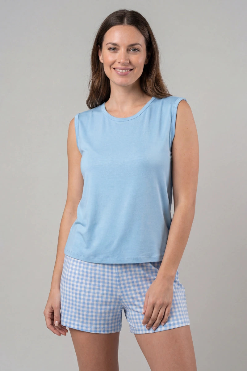 Pigiama in bamboo smanicato estivo donna a scacchi