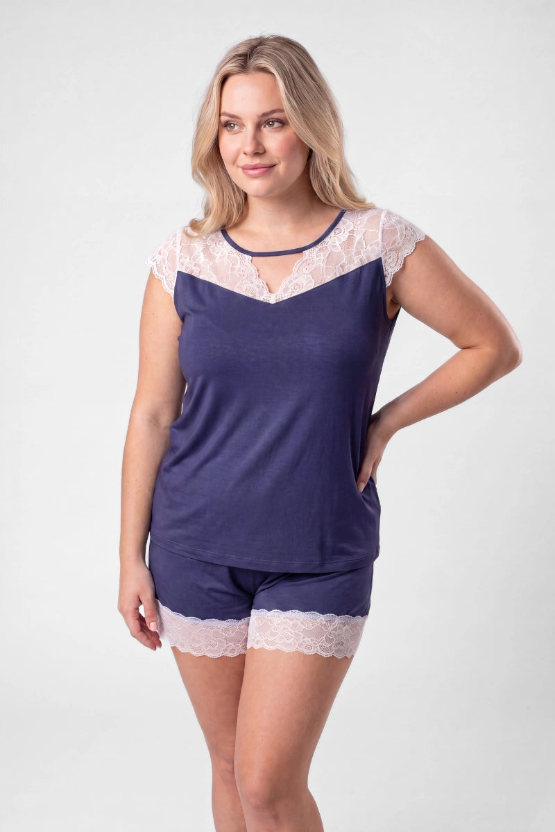 Pigiama maniche corte donna con pizzo in bamboo