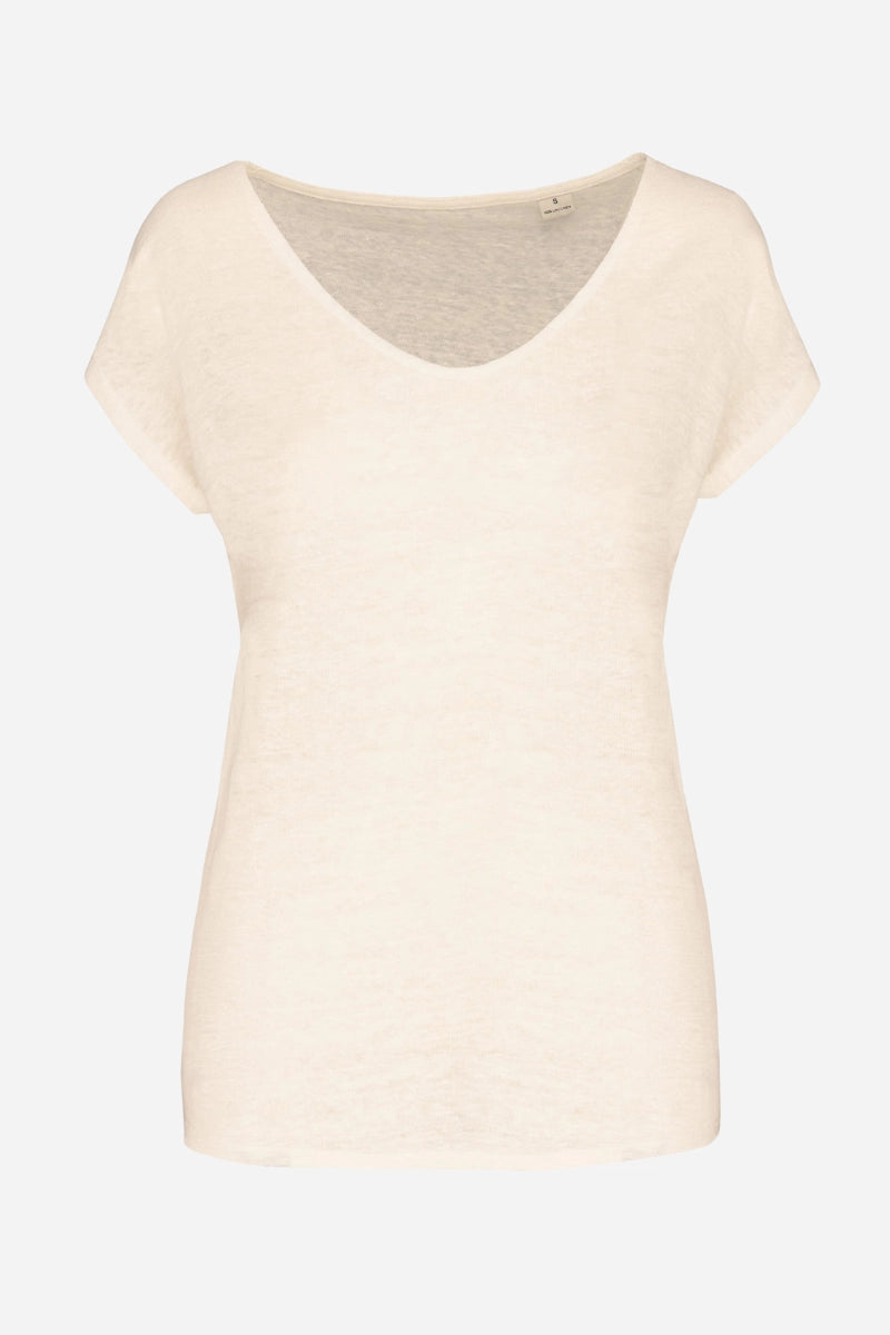 T-shirt in lino donna con scollo a V