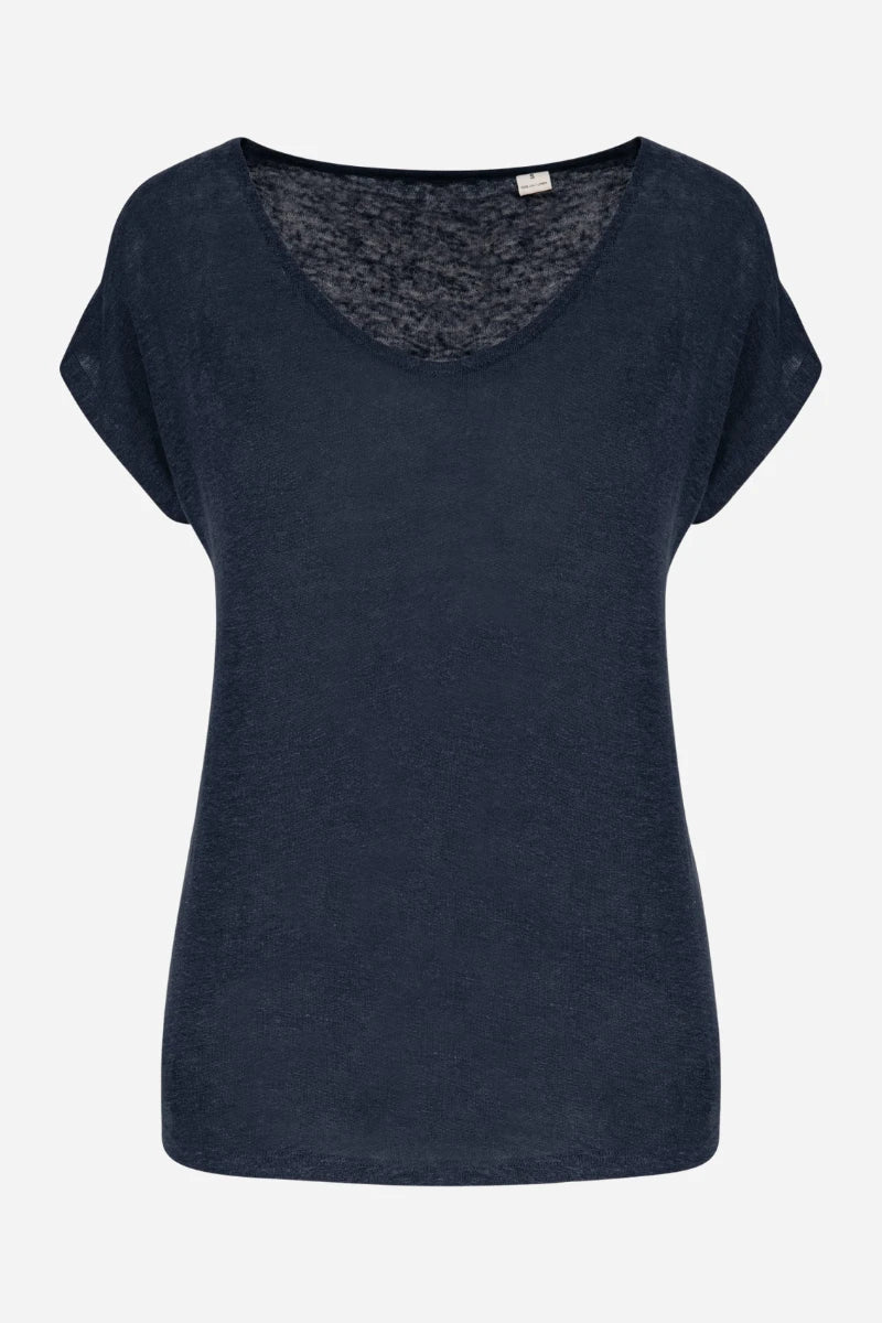 T-shirt in lino donna con scollo a V