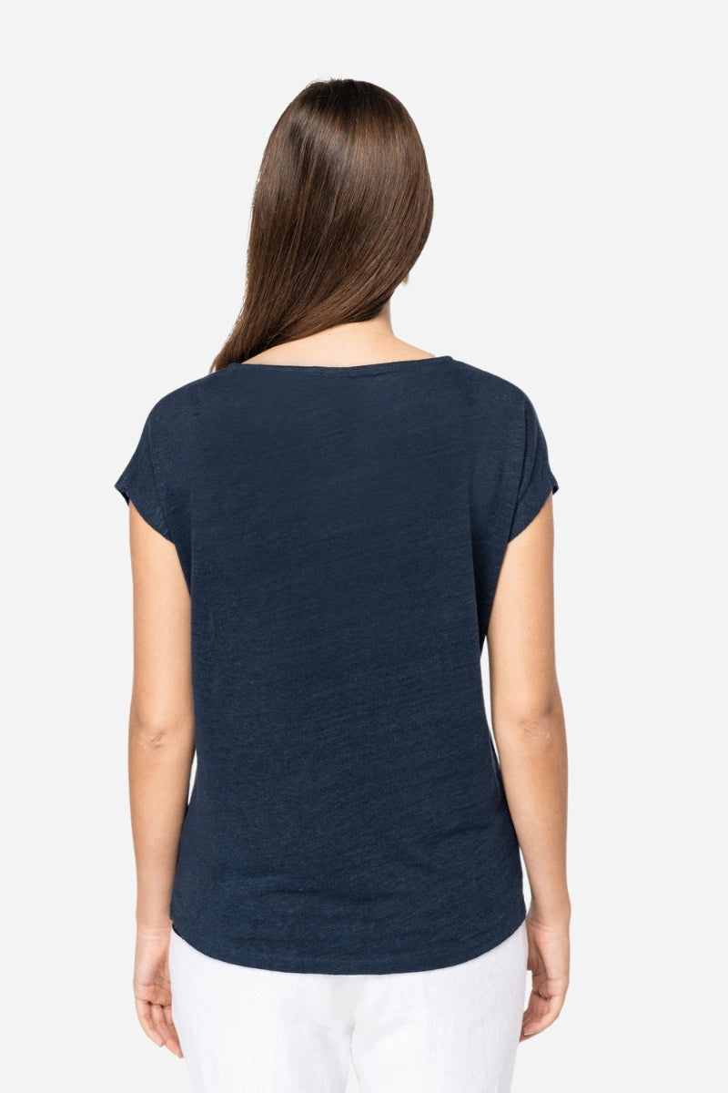 T-shirt in lino donna con scollo a V