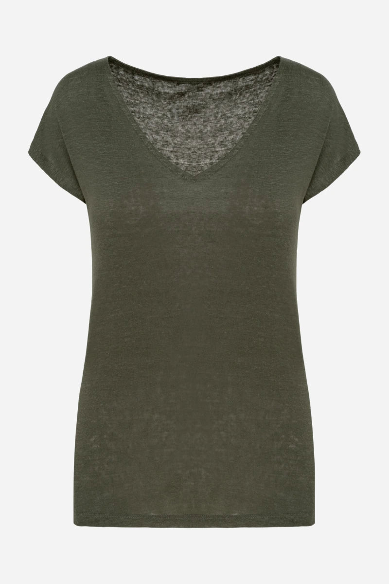 T-shirt in lino donna con scollo a V