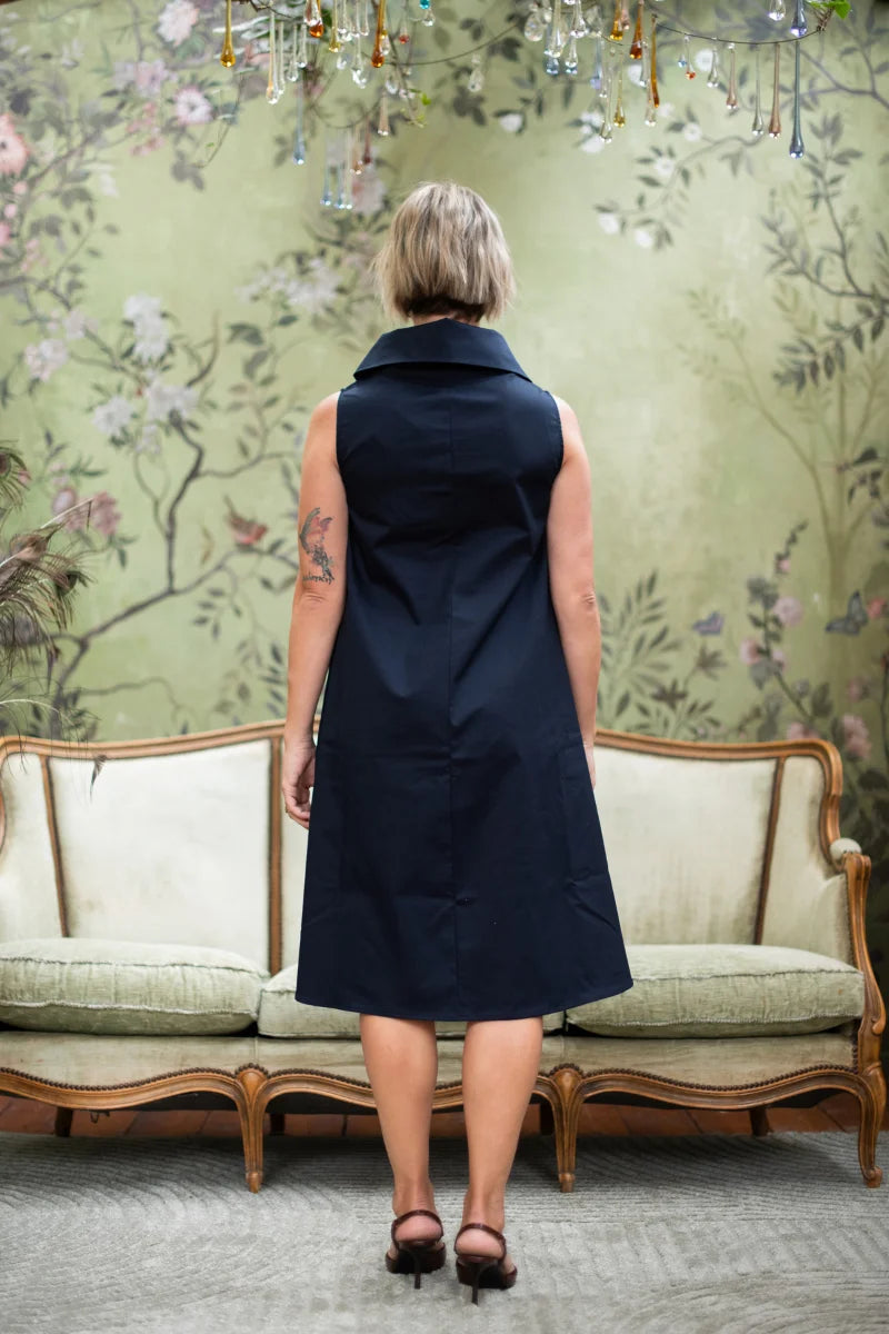 Vestito smanicato donna con collo in cotone